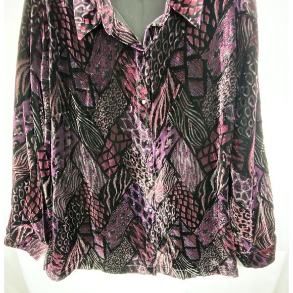 Bob Mackie Wearable Velvet Blouse Womens 2X Mixed Animal Print Button Up Dressy - Picture 3 of 13